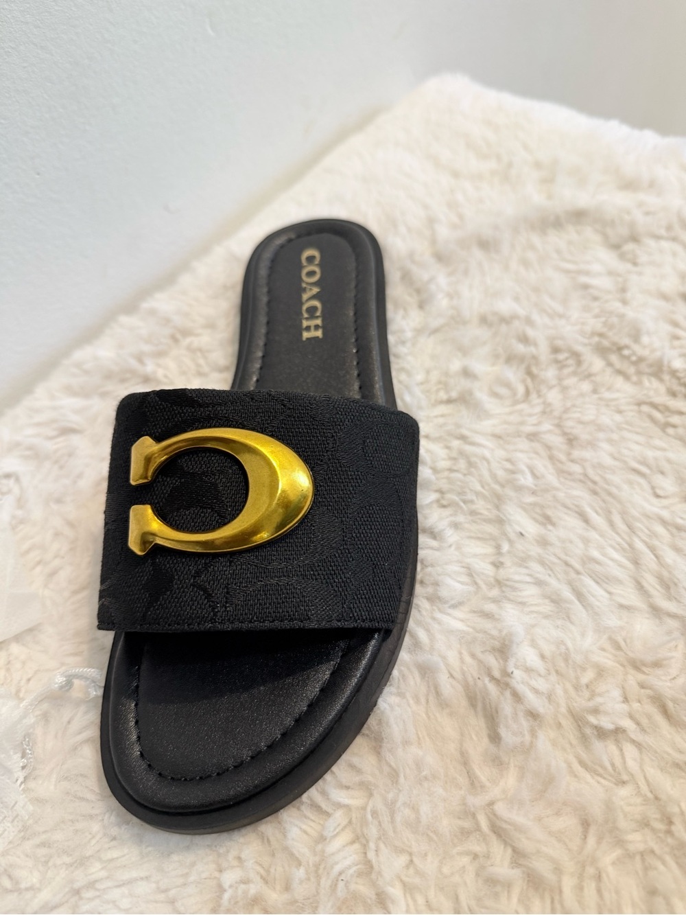 Coach Black Slide Sandal with Gold Horsebit Accent - Picture 3 of 7